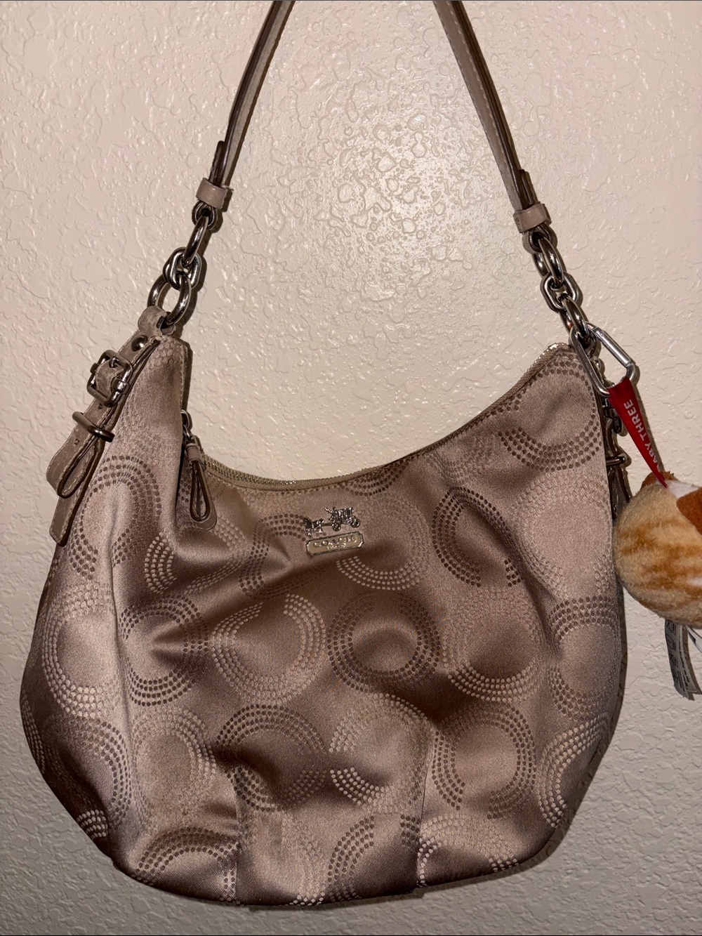 Coach Logo Metallic Taupe Hobo Shoulder Bag